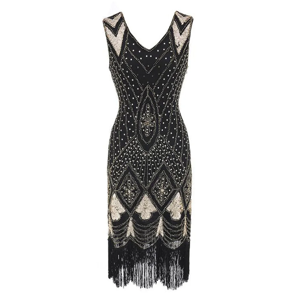 1920s женское винтажное платье с блестками бахромой сексуальное Клубное