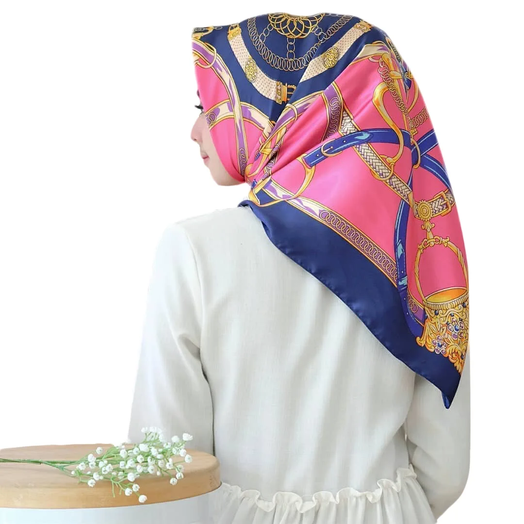 

90cm satin print big square scarf fashion imitation silk scarf activity gift scarf
