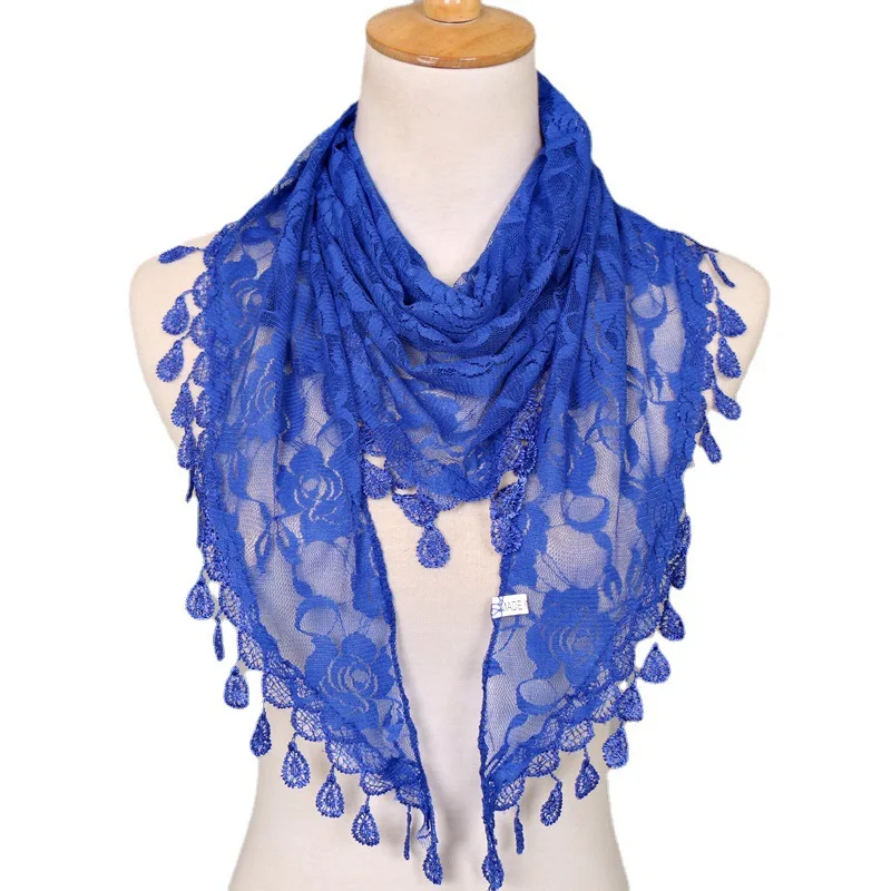 

Fashion Sexy Lace Print Floar Scarf for Women Hollow Rose With Tassels Solid Color Triangle Shalws Wraps for Lady Hijab Gift