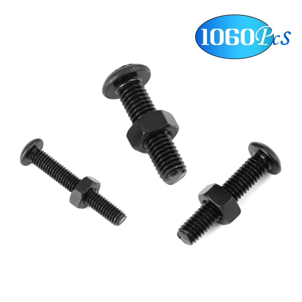 

1060/880Pcs M2 M3 M4 M5 Set Carbon Steel Flat Round Head Bolts Nuts Assortment Kit Blcak White with Storage Box Hex Socket Screw