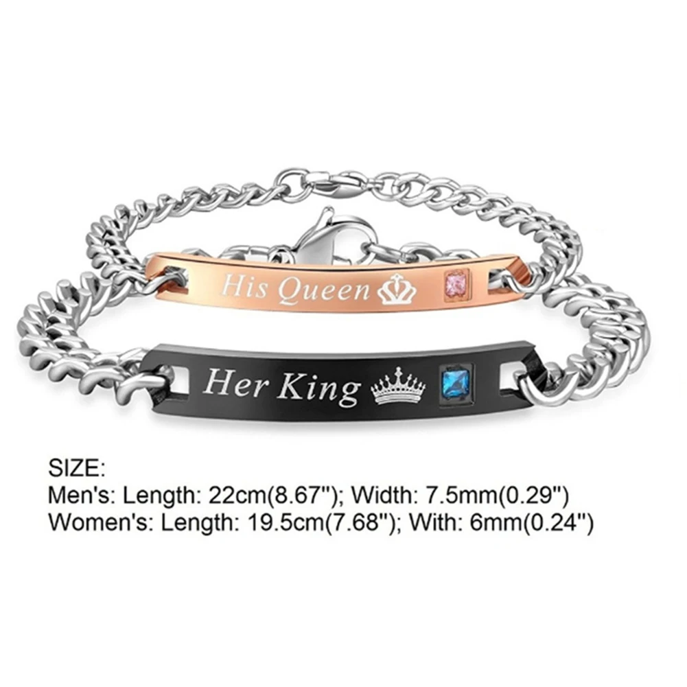 

2021 Love Bangle Men Women Her King His Queen Couple Bracelets Titanium Steel Crystal Crown Charm Wrist Chain Valentine's gift
