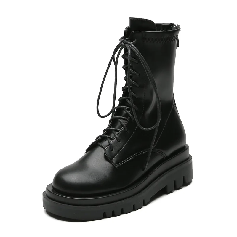 

Women Martin Boots Autumn Winter High Quality Genuine Leather Ladies Ankle Boots Female Platform Black Boots Height Increasing