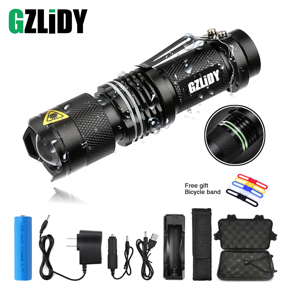 Супер яркий светодиодный фонарик с зумом L2 бусинами 5 режимов миниатюрный для