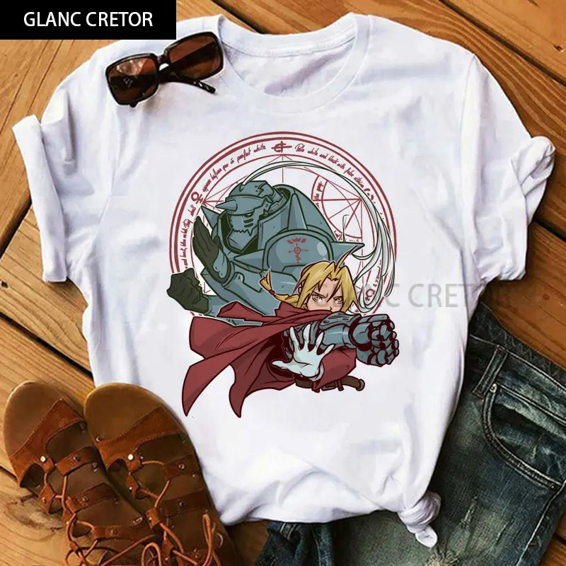 

Harajuku Ullzang Graphic Tshirt 90s Tops Tees Hot sale Fullmetal Alchemist T-shirt women Japanese cartoon Anime tshirt Female