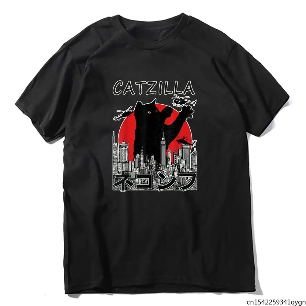

Unisex Catzilla Japanese Vintage Sunset Style Black Cat Lover Gifts Vintage Men's T-Shirt Women Soft Top Tee Gift