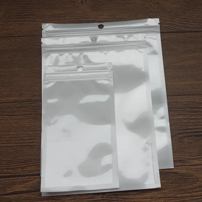 

100PCS/set White Clear Ziplock bag Hanging hole Self Seal Zipper Home Food Small jewelry Data line bag Plastic Retail Packaging