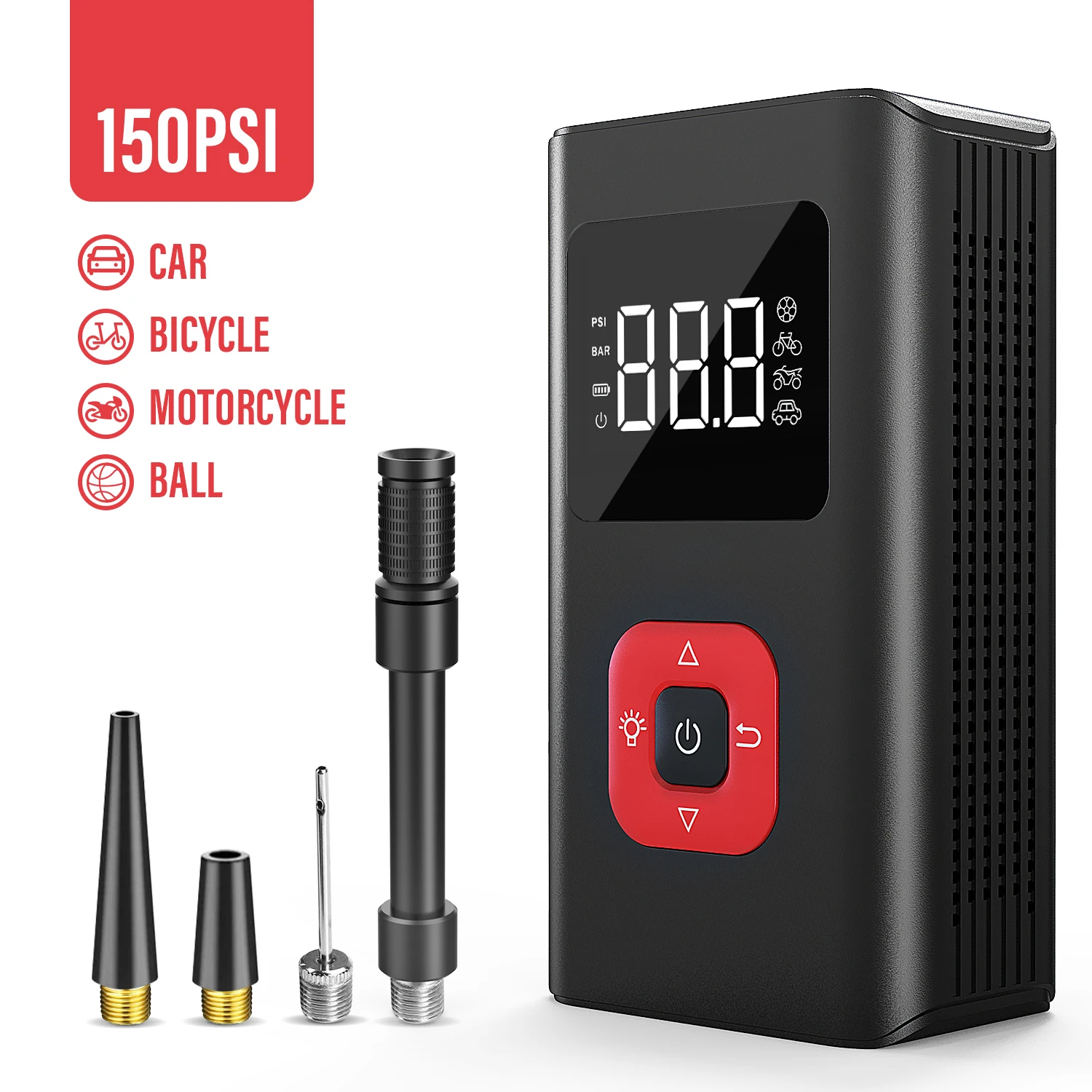 

Portable air compressor Mini Tyre Inflator 150PSI with LED Light electric air pump for car motorcycle Bicycle Swim ring Balls