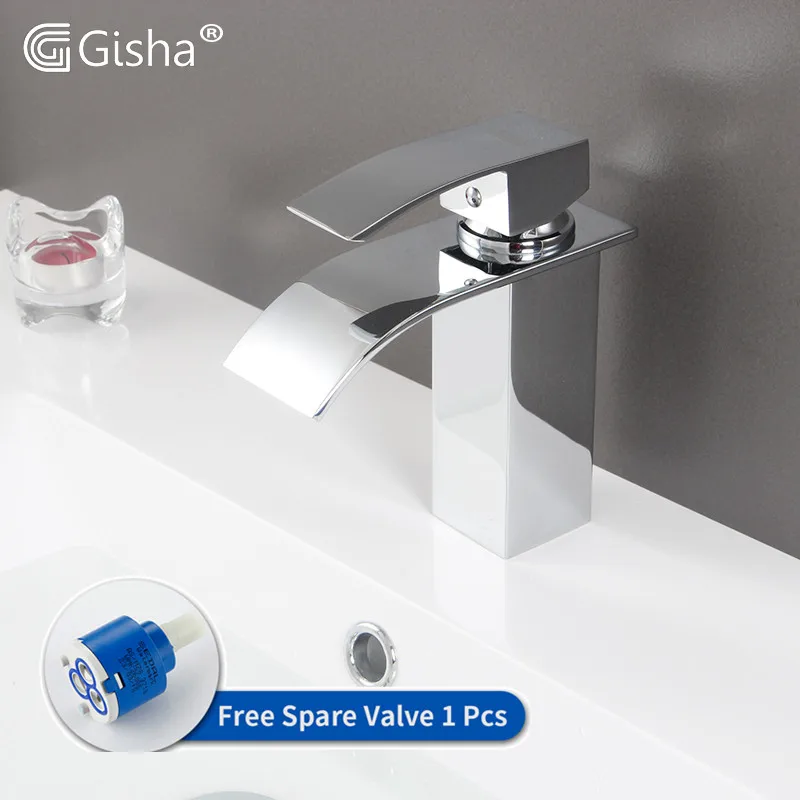 

Gisha смеситель для раковины, латунный кран-водопад, хромированный кран для раковины, смеситель для ванной комнаты, латунный кран для горячей ...