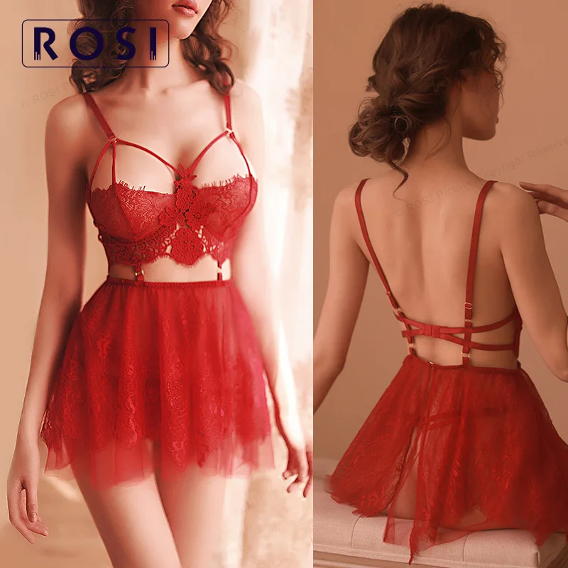 ROSI сексуальное ночное белье пижамные комплекты кружевная ночная рубашка без