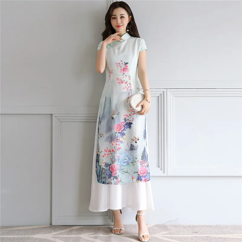 Летнее шифоновое платье 2020 винтажные платья в китайском стиле элегантное с