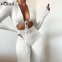 fqlwl summer sexy black womens jumpsuit 2021 white black bandage long sleeve bodycon jumpsuits clubwear one piece outfits women