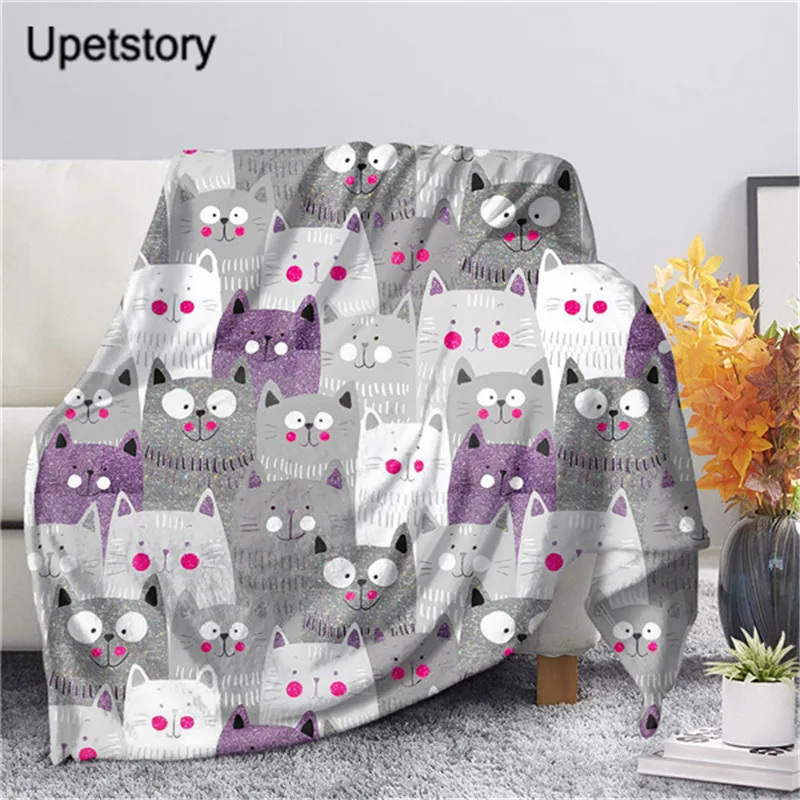 

Upetstory Cute Cat Printed Sherpa Blanket Couch Quilt Cover Travel Bedding Outlet Velvet Plush Fleece Throw Blankets Bedspread