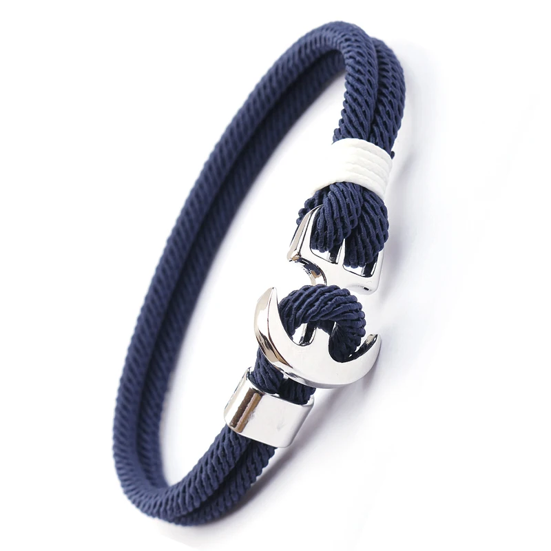 Мужские браслеты с якорем из нержавеющей стали двухслойные плетеные резьбой для