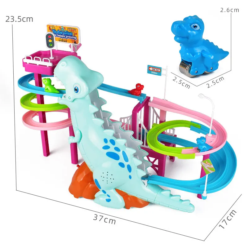 

Cute Dinosaur Track Set Electric Slide Railcar Track Toy Dinosaur Climb Stairs Music Light Interactive Assembly Educational Toys