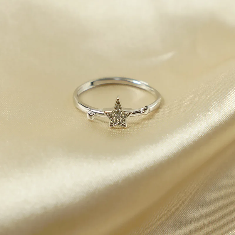

s925 Star Ring Sterling Silver Crescent Star Ring Open Ring Adjustable Ring jewerly Gift for Women
