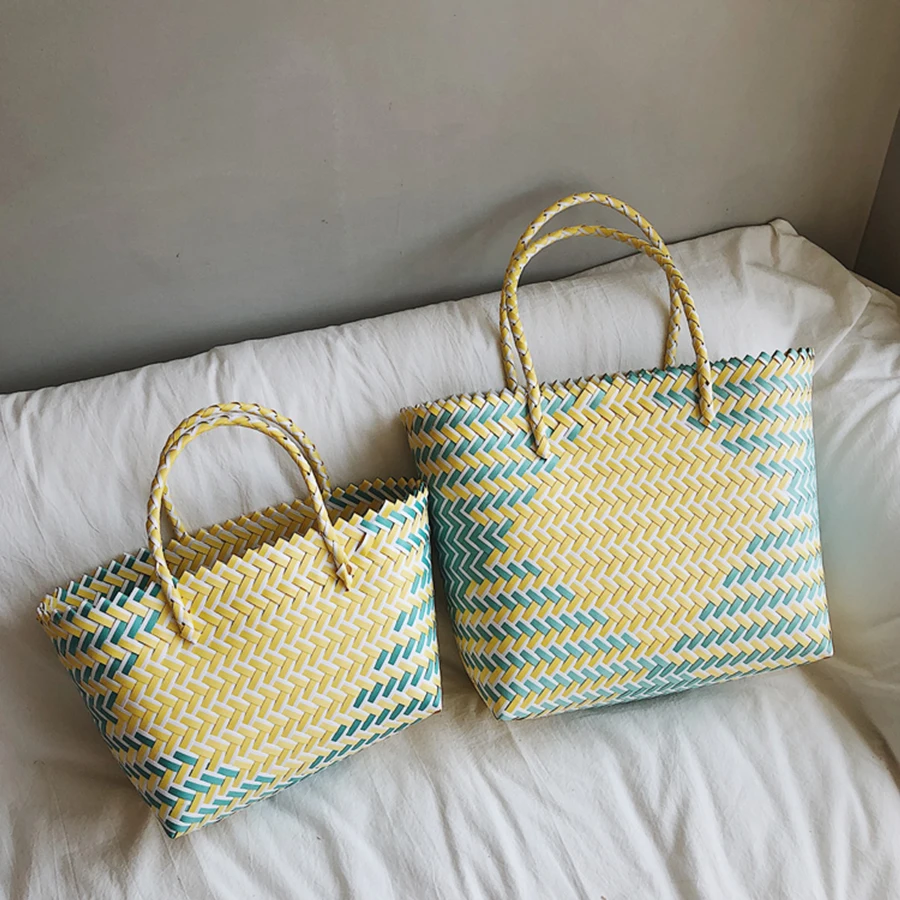 

Rattan Woven Cabbage Basket Handbag Women's Bag Holiday Beach Bag Handbag Summer Female Straw Woven Bag Large Capacity Handbag
