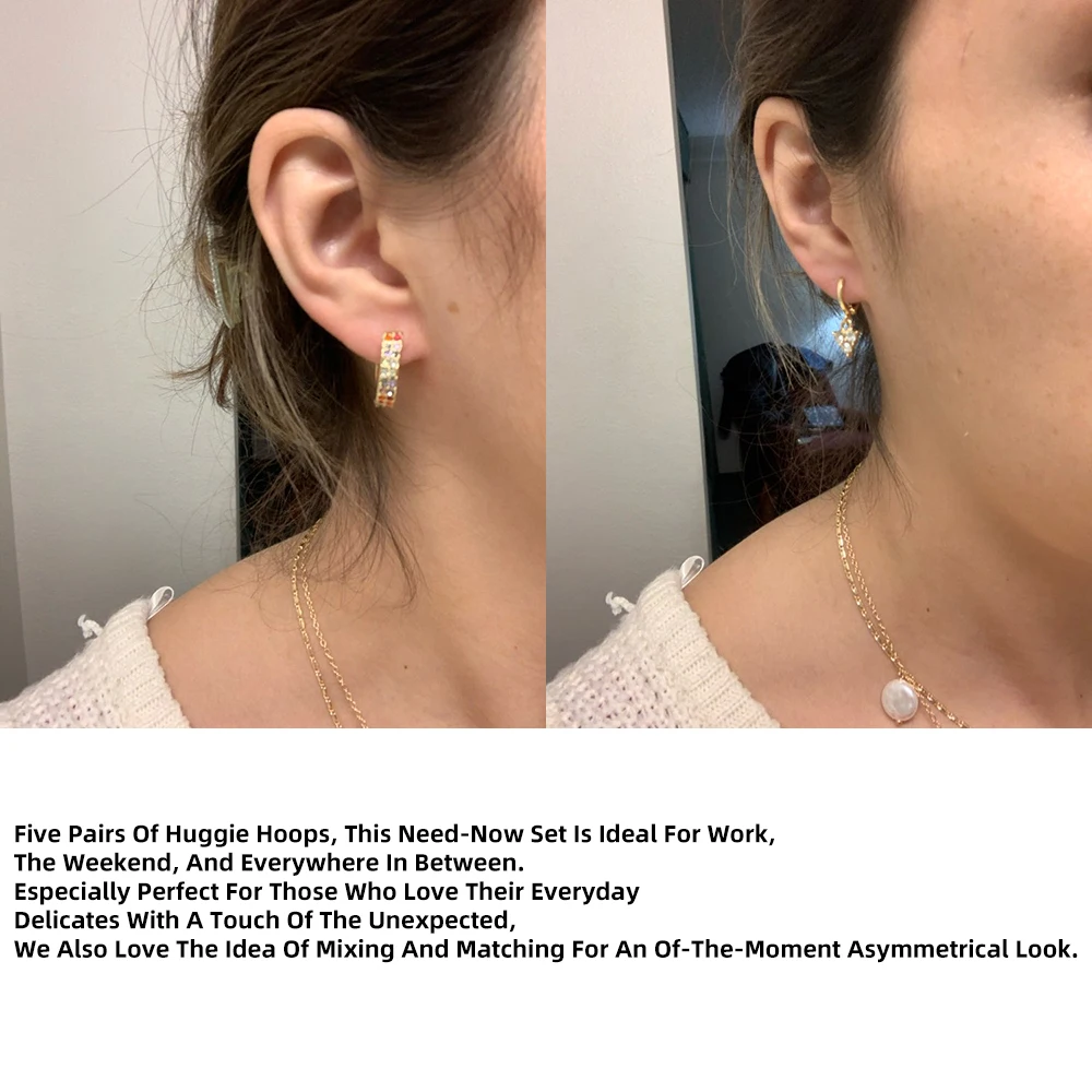

New Color CZ Zircon Gold Earrings for Women 5 Pair Geometric Small Hoop Earrings Set Huggie Jewelry Wedding Bijoux Brincos