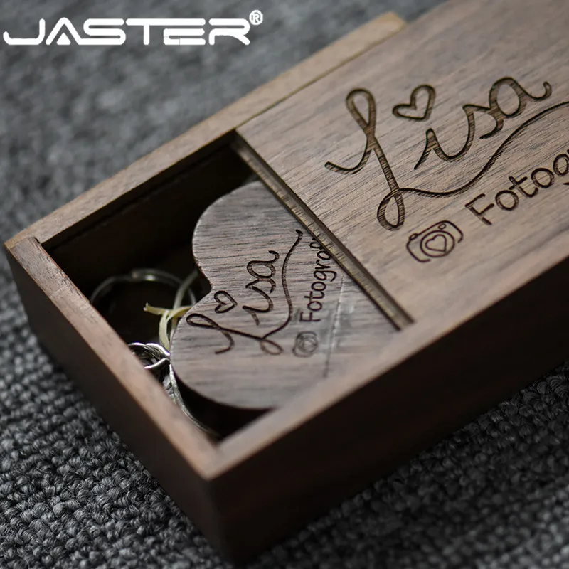 JASTER(более 10 шт бесплатный логотип) грецкий орех деревянное сердце+ Подарочная коробка USB флеш-накопитель USB креативная Флешка 8 ГБ 16 ГБ 32 ГБ 64 Гб памяти