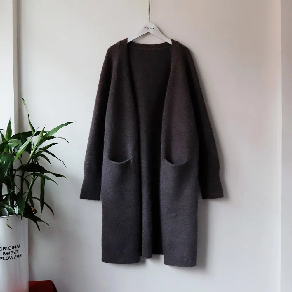 dark gray Werynica, элегантный кашемировый женский кардиган, свободный, новинка, Осень-зима, высокое качество, кардиган, женская одежда с карманами, vadim - Цвет: dark gray