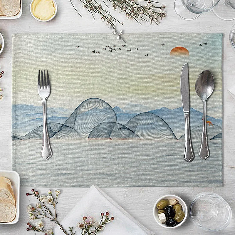 Chinese Style Table Napkin Dining Mountain Pattern Placemat Kitchen Tool Tableware Pad Coaster Party Decorations | Дом и сад