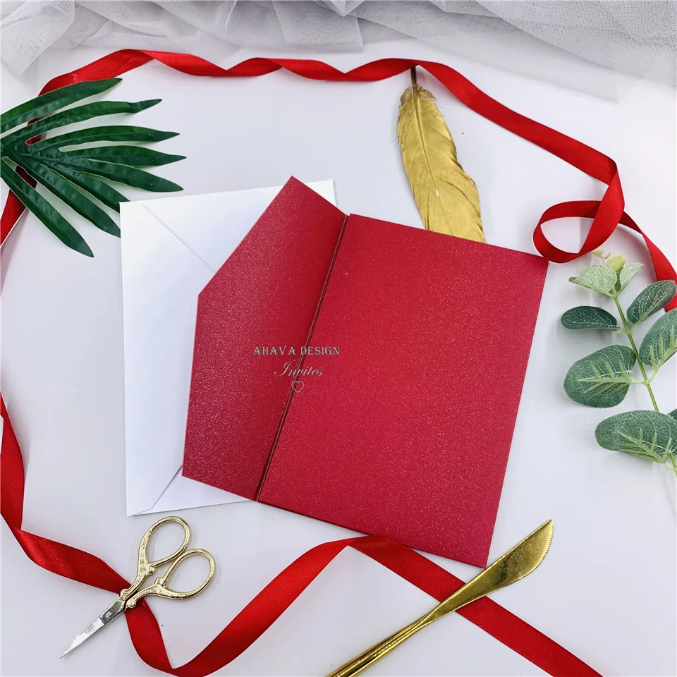 Специальный конверт стиль Подгонянный Красный Лазерная резка свадебные