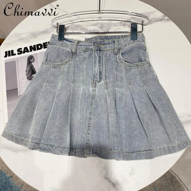 

Женская юбка, модная короткая плиссированная юбка с подкладкой без подкладки для женщин, Повседневная джинсовая юбка, подходящая ко всему л...