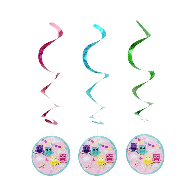 6pcs Spiral ornament Розовая Сова тема одноразовая посуда набор лоток бумажное полотенце для чашек детский день рождения, детский душ вечерние Декор - Color: 6pcs Spiral ornament