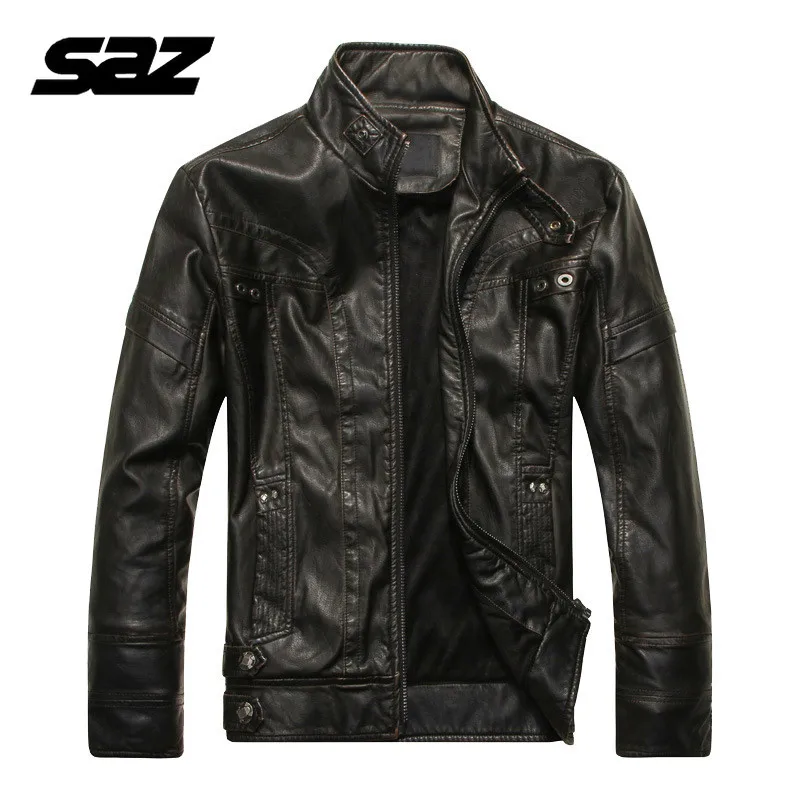 

Мужская кожаная куртка-бомбер Saz, темно-синяя однотонная ветровка, Повседневная Уличная одежда, большие размеры до 5XL, 2021