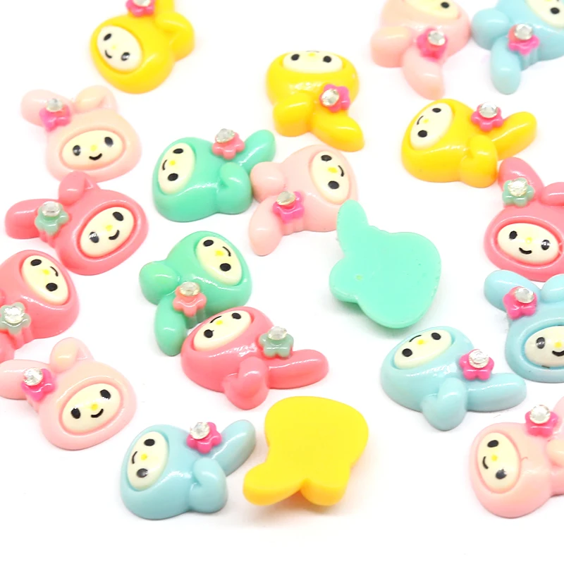 50 шт в наборе Kawaii смешанные Цвет Смола кролик w/Стразы Кабошоны Подвески Херувим