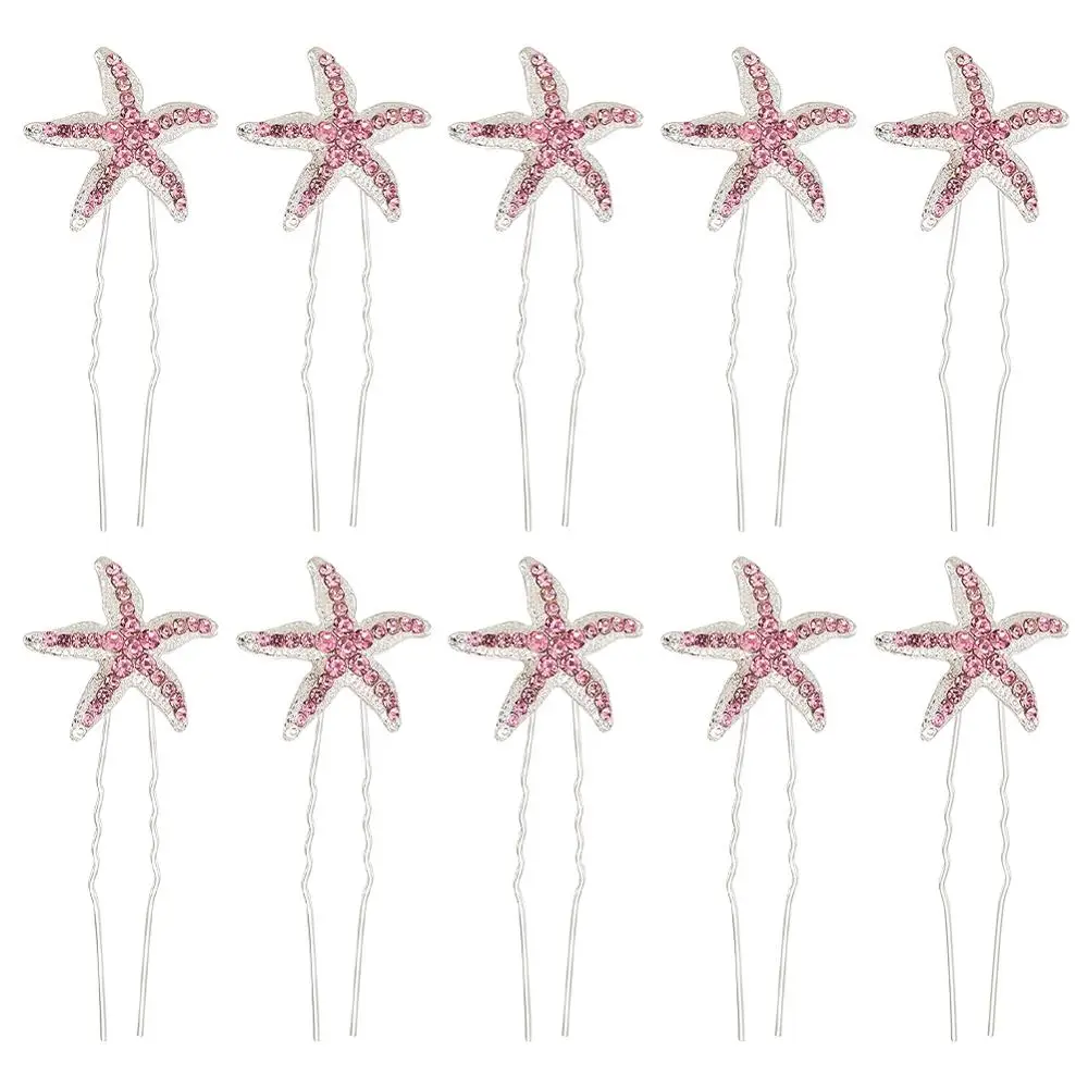 10 шт. морская звезда синяя железная простая палочка для волос стразы женщин