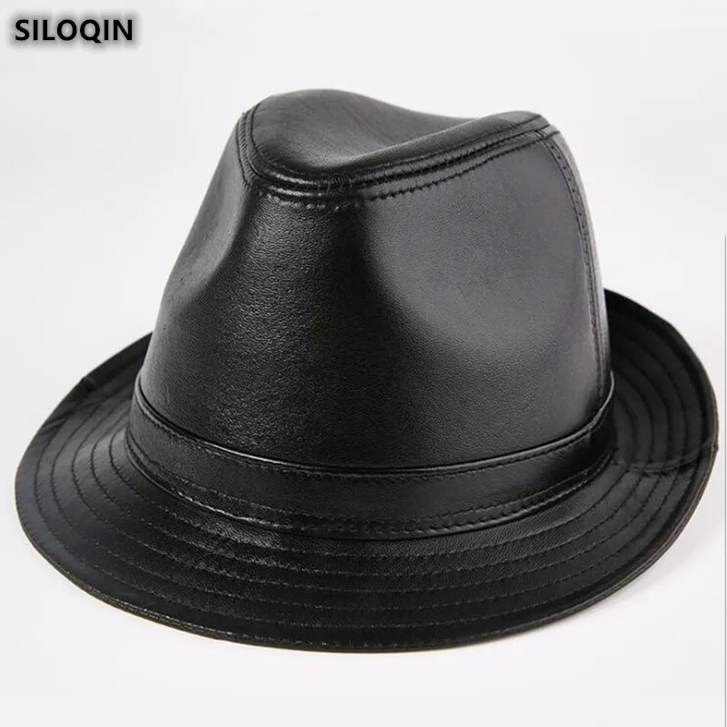 

SILOQIN Men's New quality sheepskin Fedoras fashion Panama Genuine Leather hat Autumn Winter trend Brands Jazz hats Sombreros
