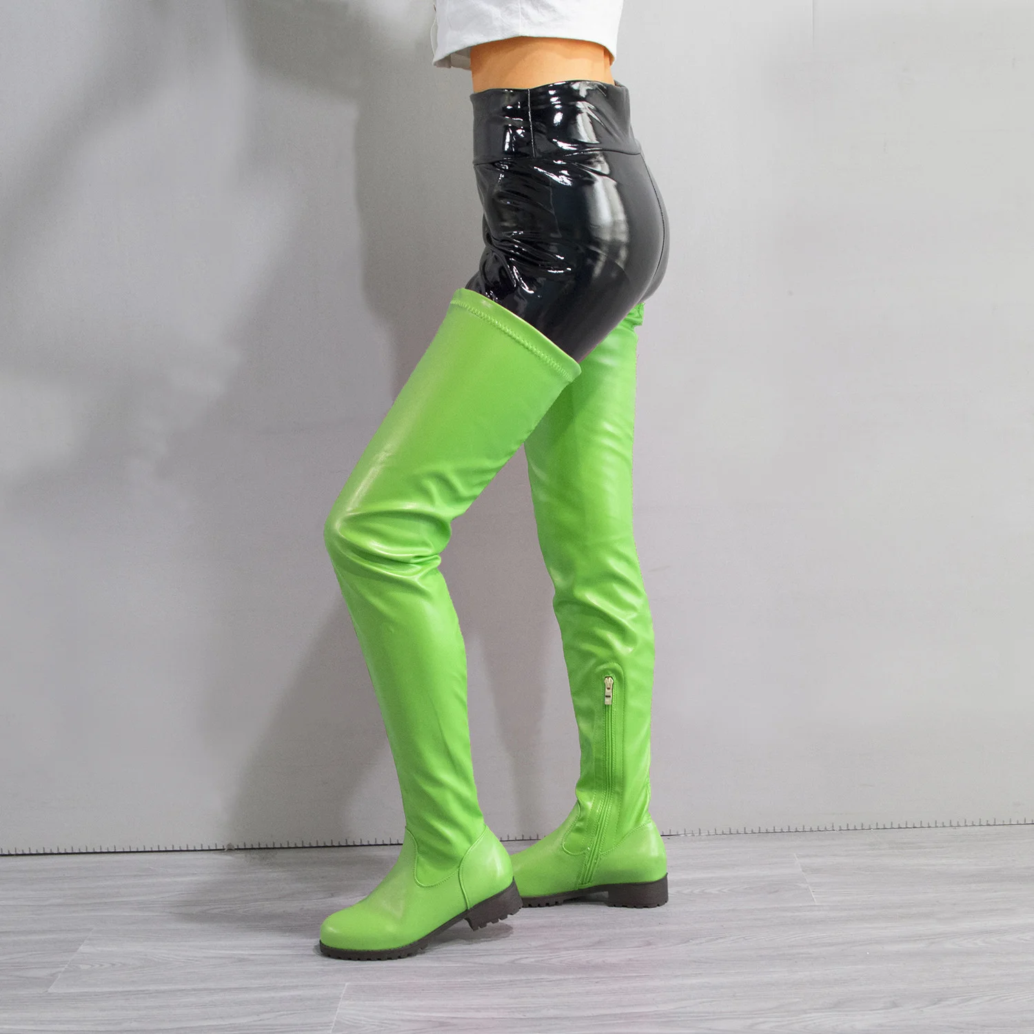 Women Sexy Thigh High Boots 2021 Winter Female Colorful Round Head Flat Shoes Lady Knee Side Zip Boot Over The Botas | Обувь