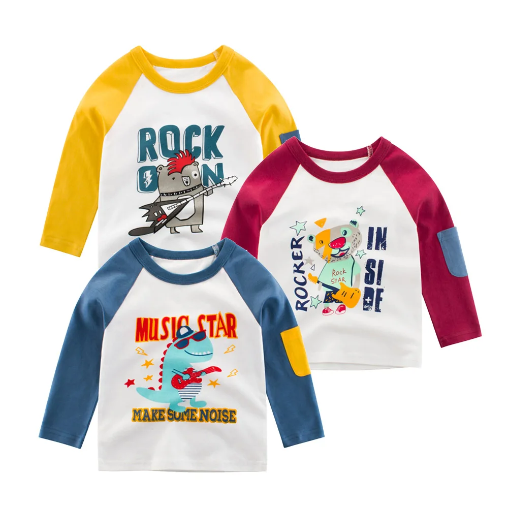 

Autumn Kids Boys Long Sleeved Dinosaur Tshirt Cotton Children Clothing Cartoon Top 1-9 Years Old