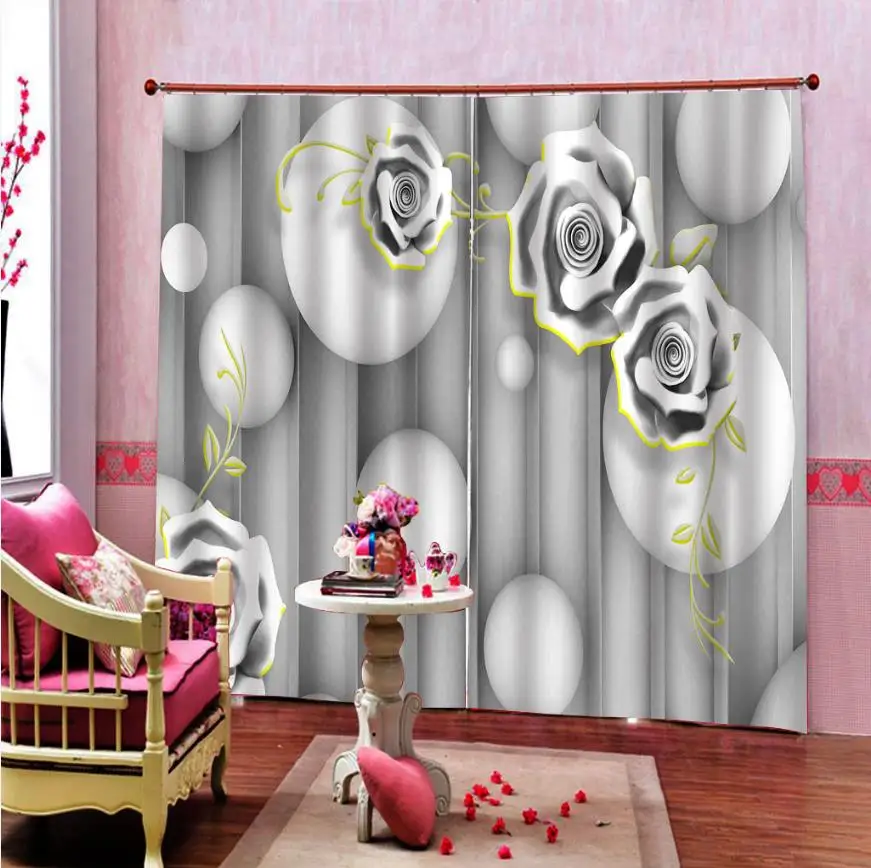 Пользовательские роскошные 3D затемняющие шторы с рельефными кругами розами для