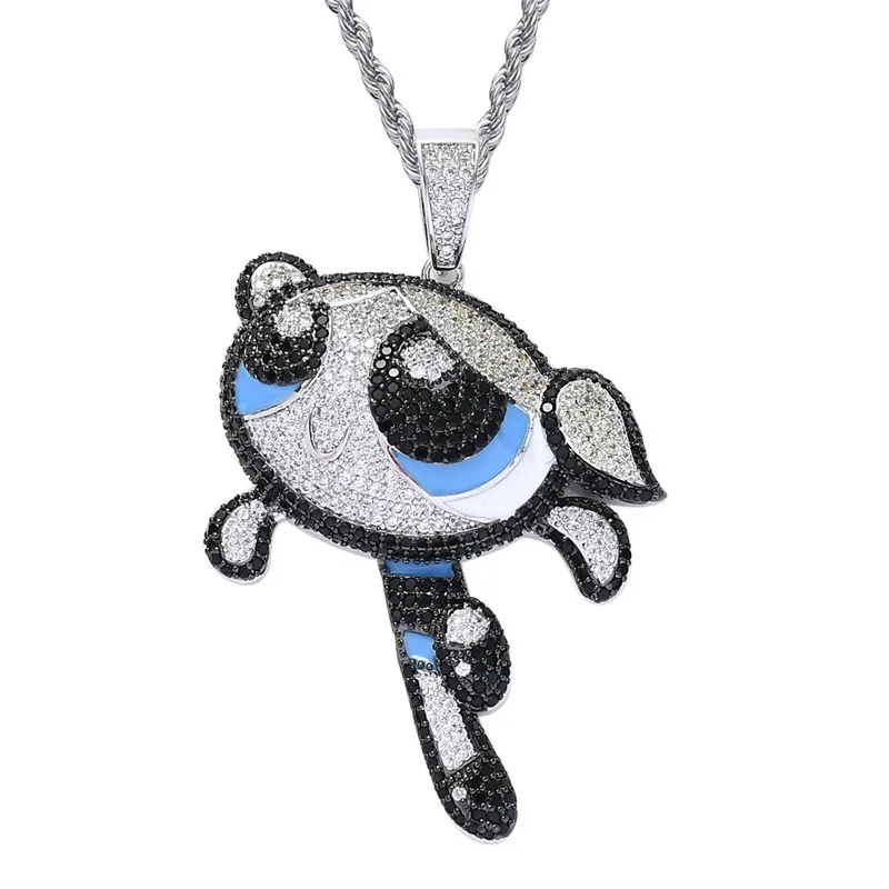 

Cute Iced Out Cartoon Figure Pendant Necklace For Women Girl Fashion Designer Hip Hop Copper Jewelry Pave AAA Cubic Zircon