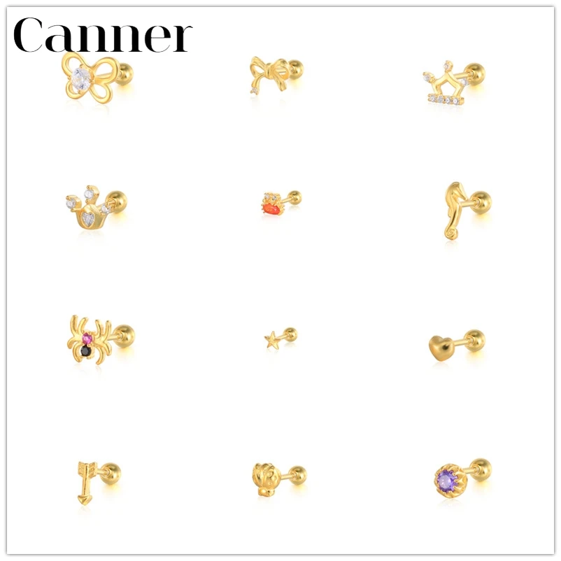 

Canner 1pcs Pendientes Plata 925 Earrings For Women Stud Earings Seahorse Spider Bowknot CZ Cartilage Piercing Jewelry 2021 W5