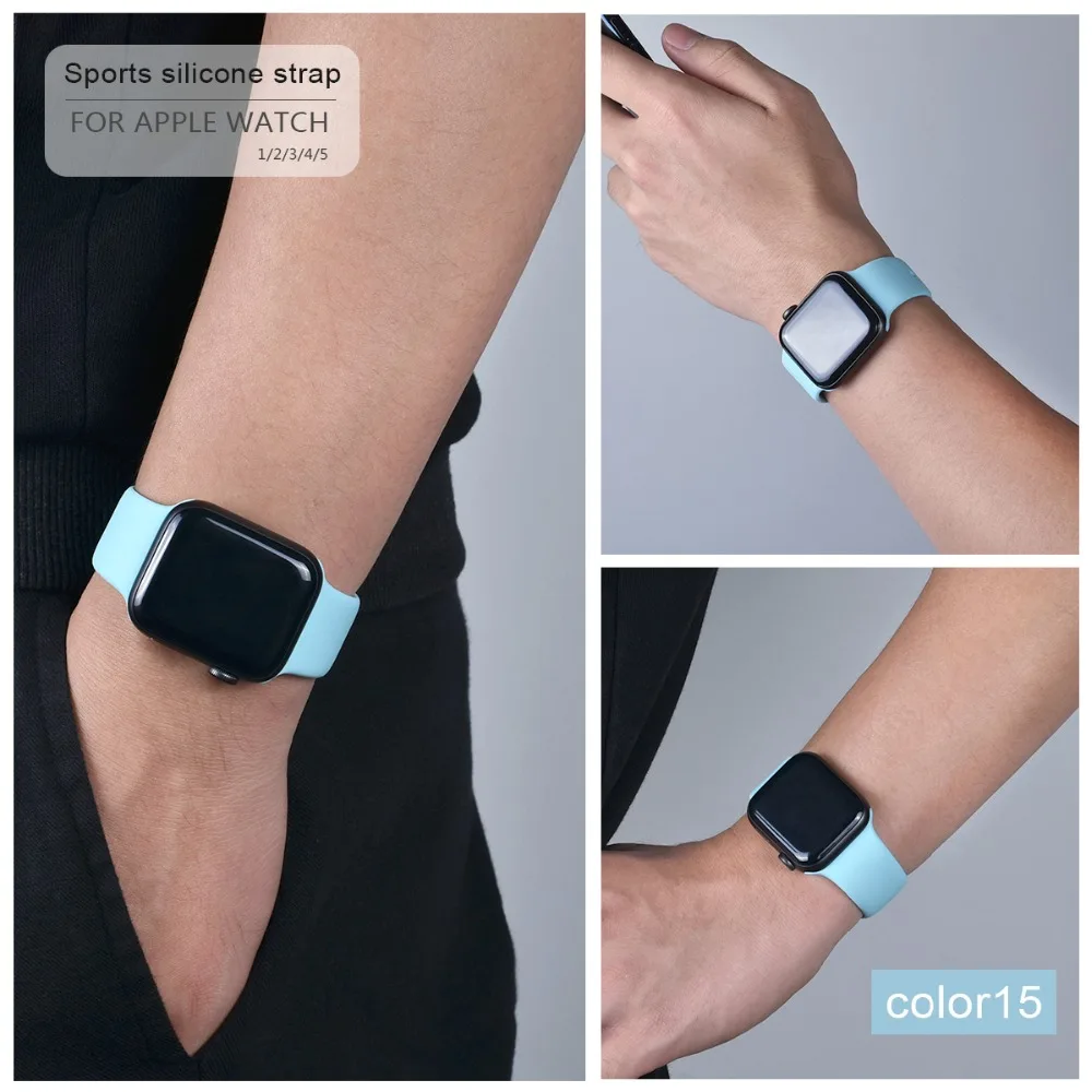 Мягкий силиконовый спортивный ремешок для Apple Watch 5 4 3 2 1 38 мм 42 мм, резиновый ремешок для часов Iwatch series 5 4 40 мм 44 мм