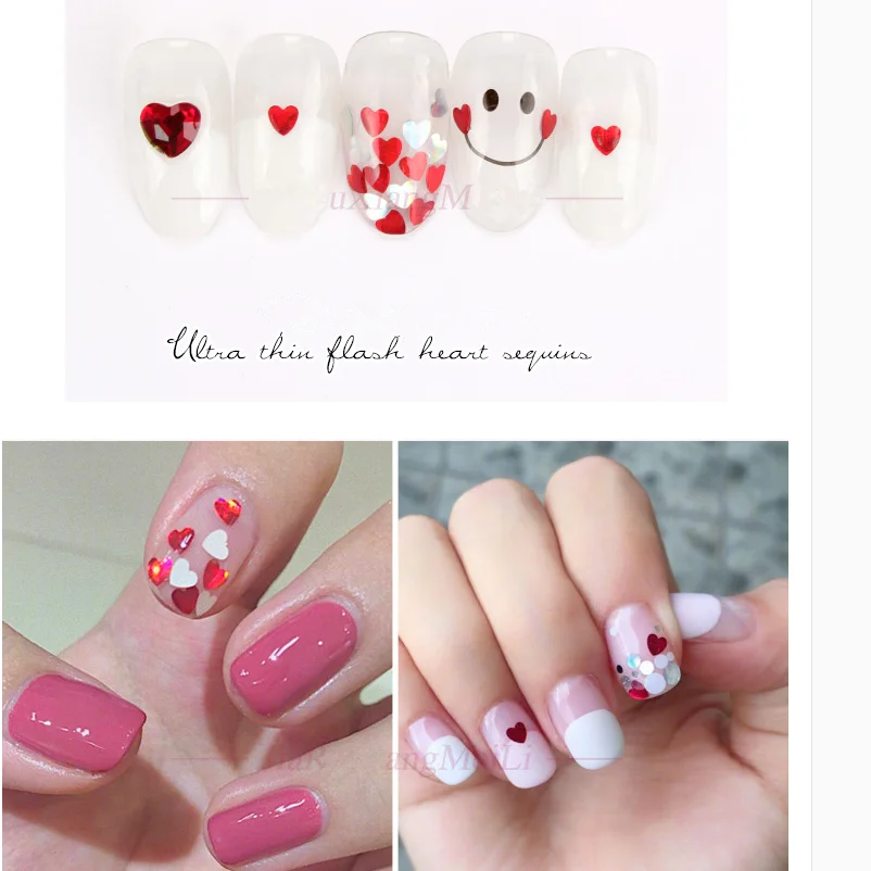 1 коробка глубокий розовый цвет блестки в форме сердца Модный лак для ногтей 12