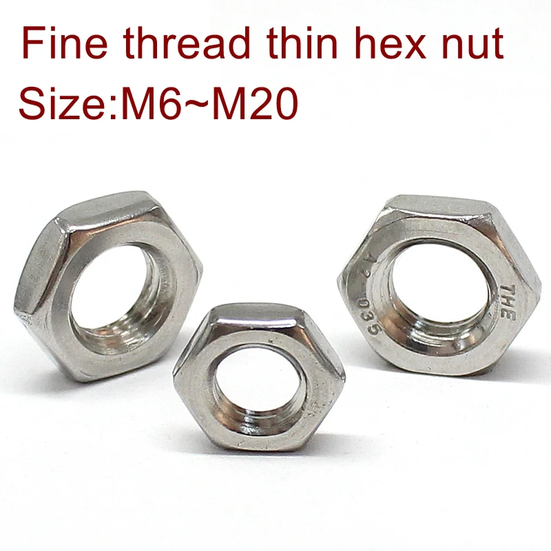 Тонкая резьба из нержавеющей стали тонкие шестигранные гайки SUS304 GB6173|Гайки| |