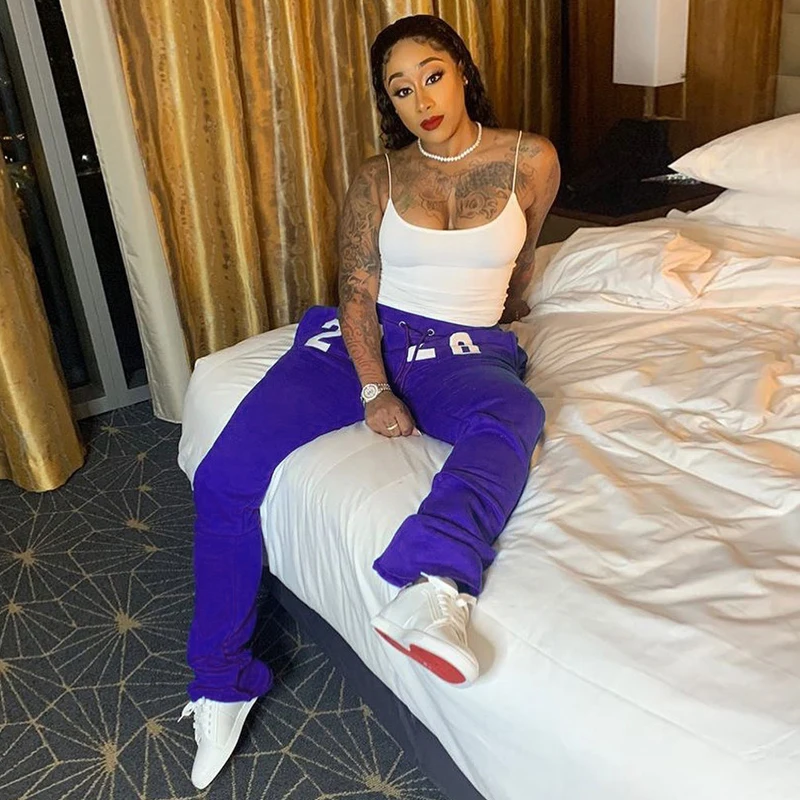 

Cutubly Stacked Pants Print Trouser Pants For Women Autumn Winter Women Fashion Streetwear Casual Joggings Sweatpants