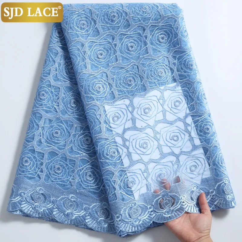 

SJD LACE 2021African Lace Fabric 5Yards Cheap Design French Lace Fabric With Stones Embroidery Mesh Lace For Wedding Dress A2274