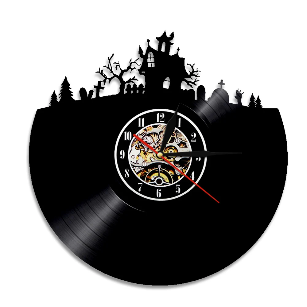 Halloween Decorative Art Wall Clock With Color Changing LED Light Make From Vinyl LP Record Time Clock Vintage Home Decor
