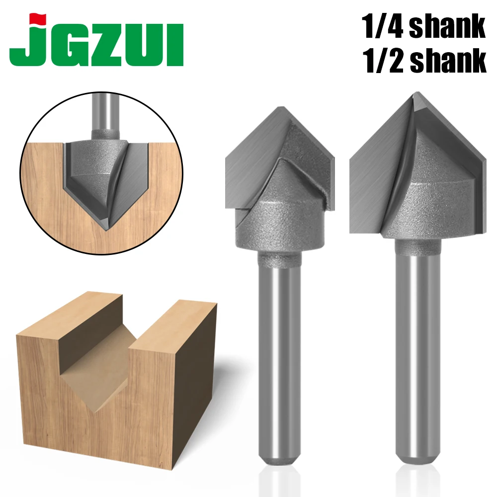 1pcs 1/2" 1/4" Shank Industrial Grade Router Bits for wood 90 Deg V Type slotting cutter Tungsten Woodworking Carving TooL