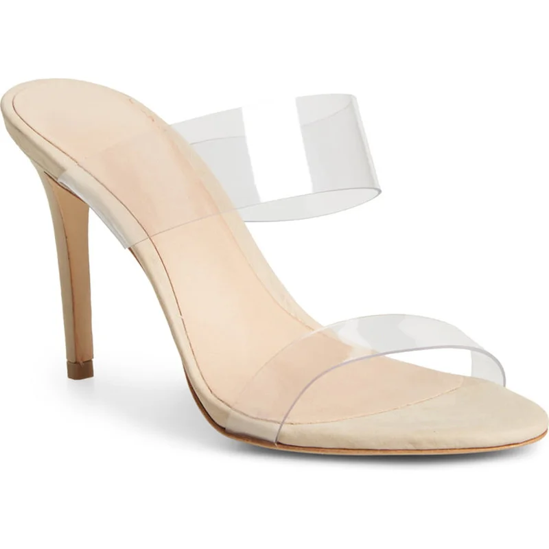 

Transparent PVC thin high heel Black Beige suede round head sandal single hand made shoes