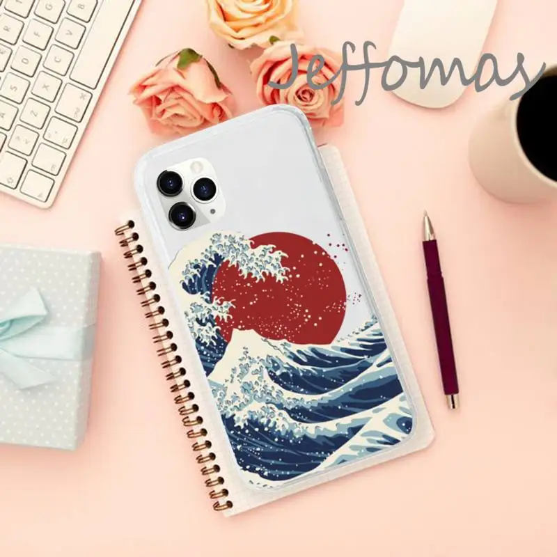 

Wave Art Japanese Green Illust Phone Case Transparent for iPhone 11 12 mini pro XS MAX 8 7 6 6S Plus X 5S SE 2020 XR