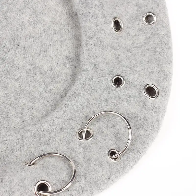 

Fashion Winter Berets For Women Girl Punk Rock Style Iron Rings Beret Caps Retro Wool Hats Black Woolen Painter Caps