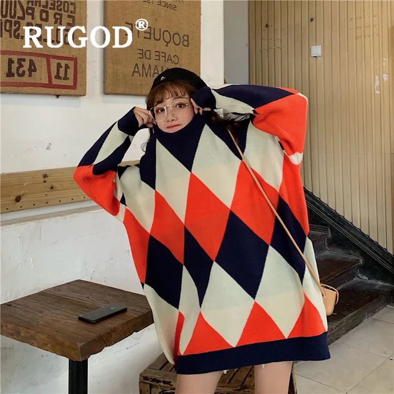 Женское длинное платье-свитер RUGOD платье-пуловер оверсайз в Корейском стиле