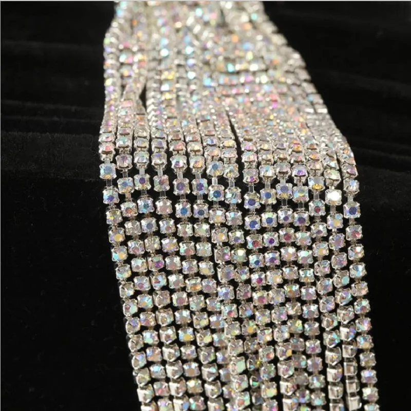 10yards/roll Crystal Rhinestones Close Chain Clear Trim Silver Base Copper Cup Rhinestone Apparel Sewing Style Accessories | Дом и сад