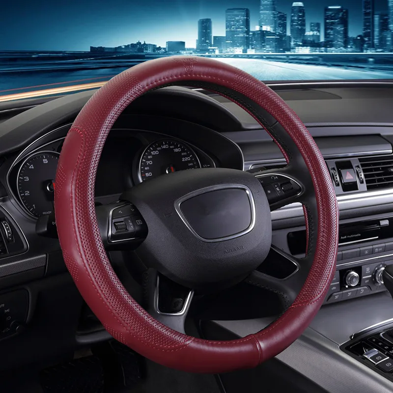 Универсальный Воздухопроницаемый чехол для руля из натуральной кожи 38 см|Чехлы