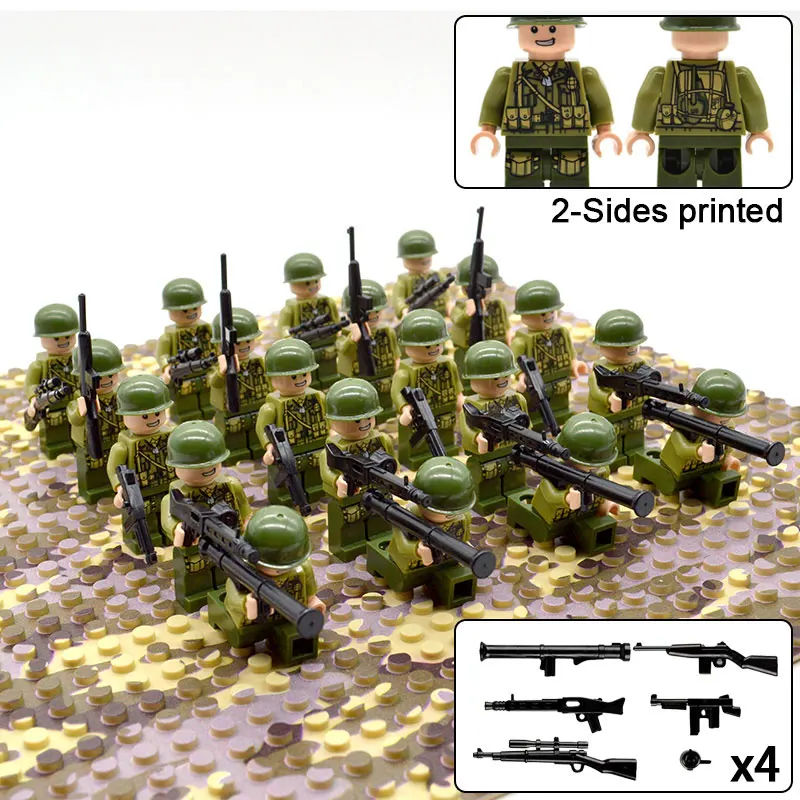 US Troop 20 шт./лот, WW2, военные фигурки, военные фигурки, строительные блоки, кирпичи, игрушки для мальчиков - Цвет: US Troop